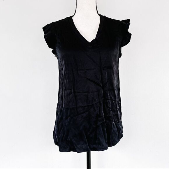 Kate Spade Flutter Sleeve Satin Crepe Blouse - Picture 4 of 11